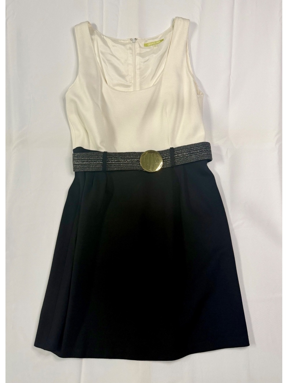 Gianni Bini Women's Sleeveless Two-Tone Mini Dress with Belt, Size 10, Cream and